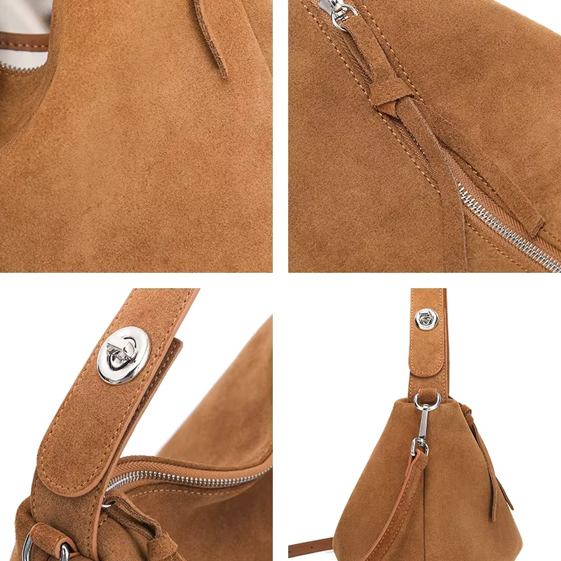 Sacs à bandoulière en cuir de vache en daim pour femmes, grand fourre-tout Boston en daim souple et