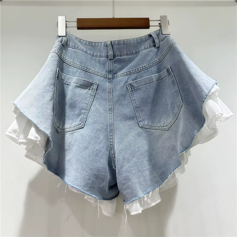 WTHT nouvelle mode femmes Patchwork ourlet lavage Denim Shorts 2025 été à la mode taille haute a-lig