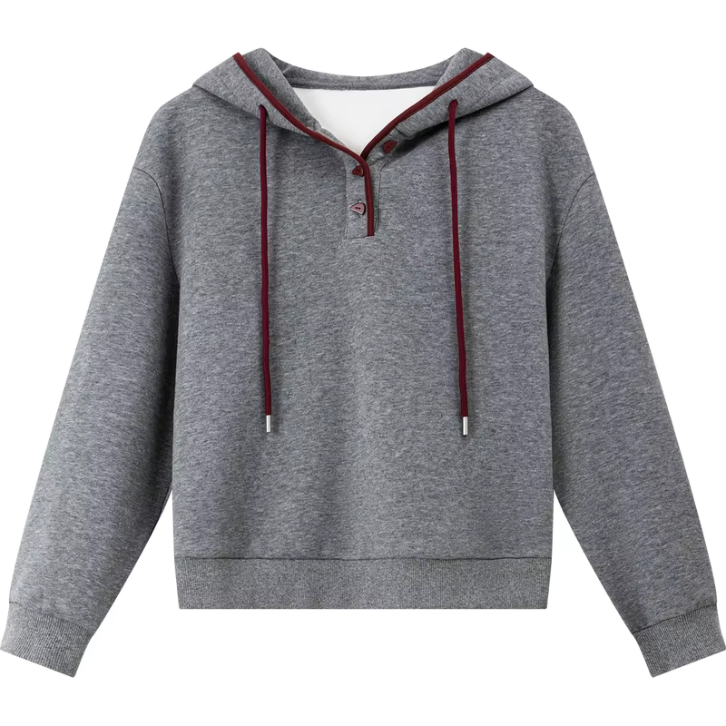 Sweat-shirts gris pour femmes VIMLY, en mélange de coton simple, doublés de polaire, contrastants, 2