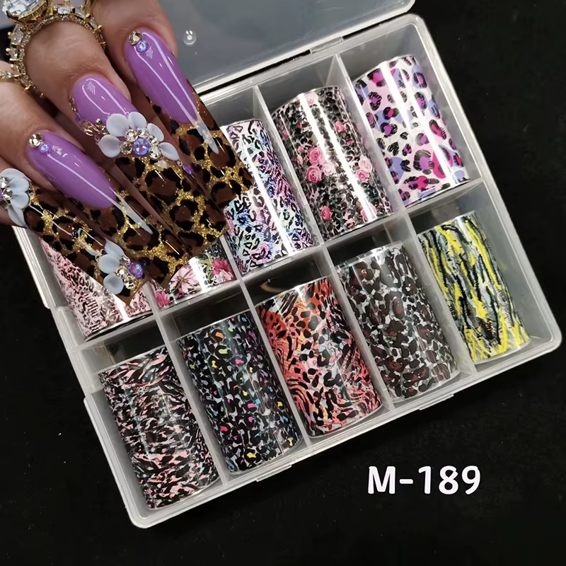 10 rouleaux de papier de transfert imprimé léopard, feuille pour Nail Art, décalcomanies de transfer