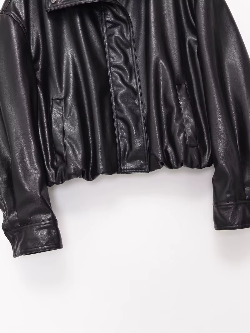 Nouvelle collection printemps 2026 ETJ pour femme - Manteau en similicuir moelleux à col montant et 