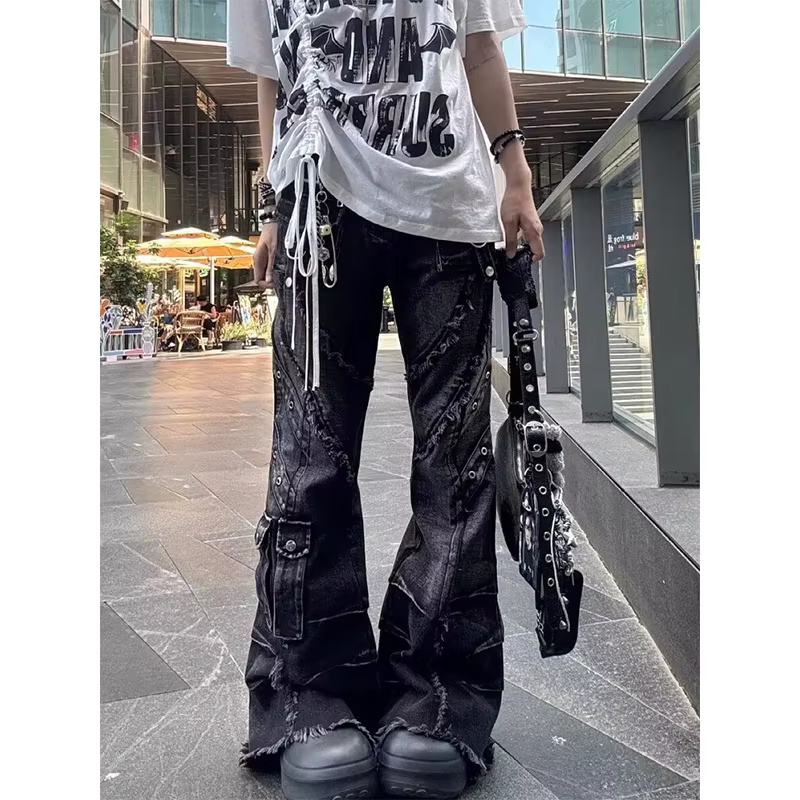 Jean Baggy Évasé Y2K Style Harajuku Japonais pour Femme, Pantalon Cargo Vintage Oversize en Denim Pa