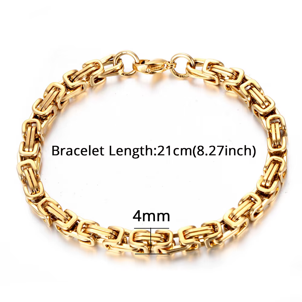 Bracelets en acier inoxydable couleur or, chaîne à maillons byzantin de 4mm, collier pour femmes et 