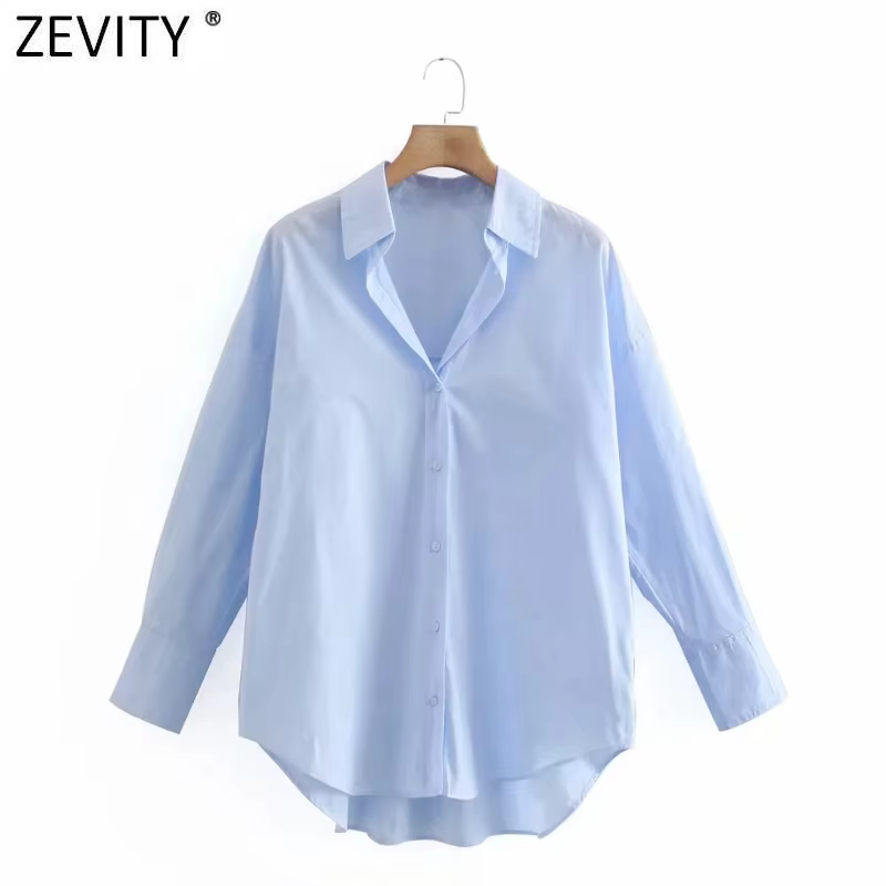 Zevity – Chemise en popeline à manches longues pour femmes, simple, Slim, décontractée, couleur bonb