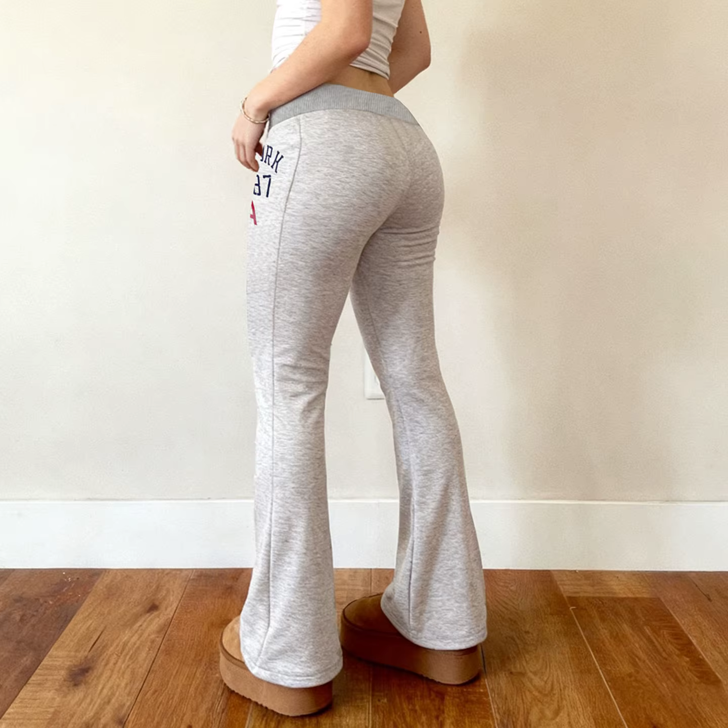SUCHCUTE America Pantalon imprimé patchwork taille basse avec cordon de serrage, style streetwear Y2