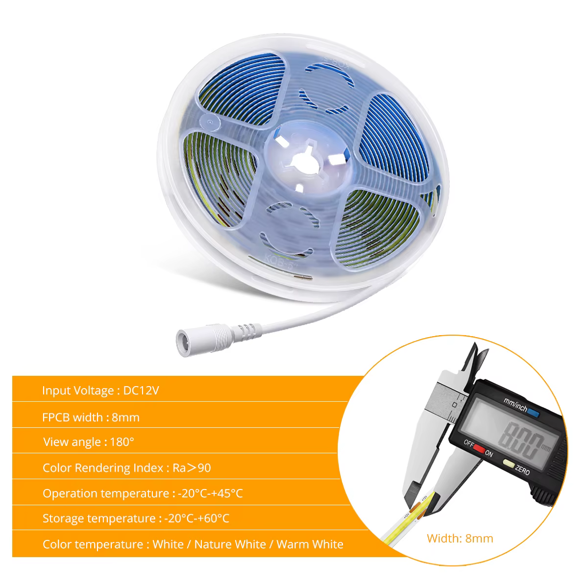 Bande lumineuse LED COB, 5M, 10M, 12V, 24V, 320 diodes/M, haute luminosité, barre LED Flexible FCOB,