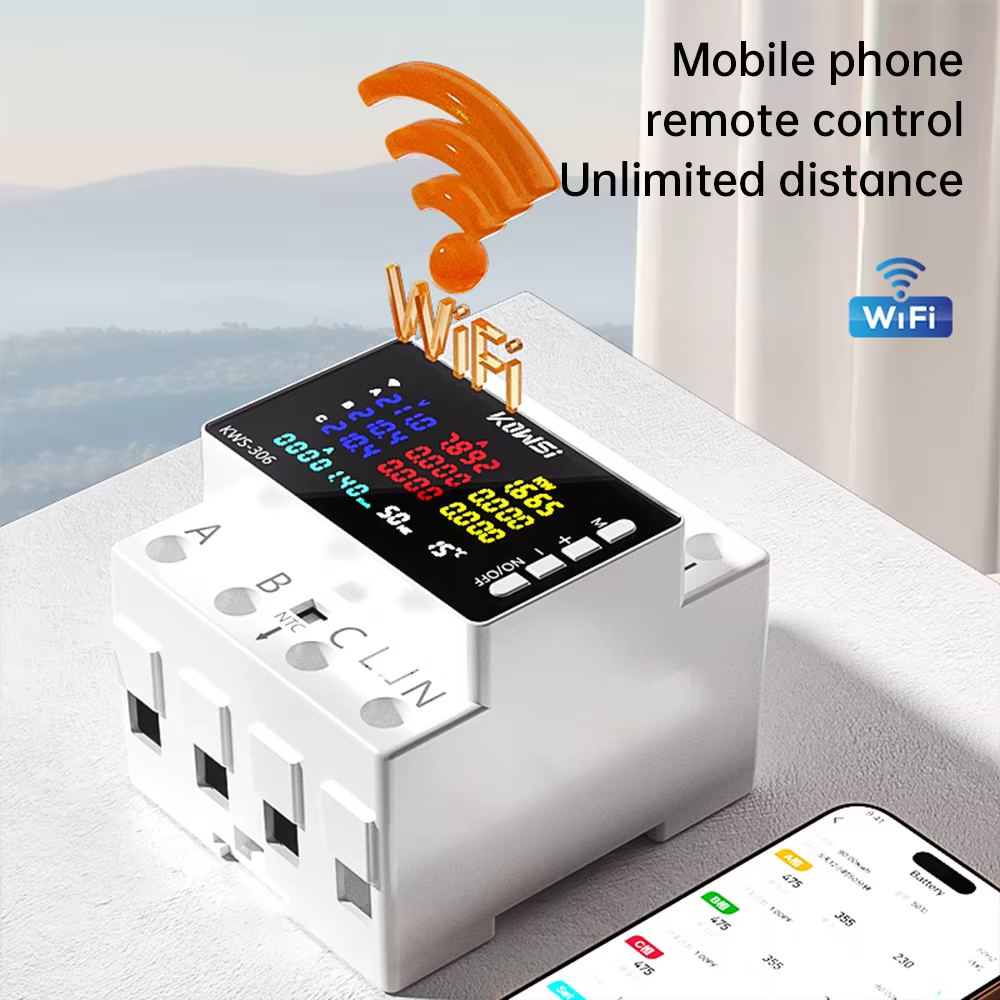 Compteur d'énergie WIFI, moniteur AC AC 85-290V 80A, 3 phases, Rail à 4 fils, protection contre les