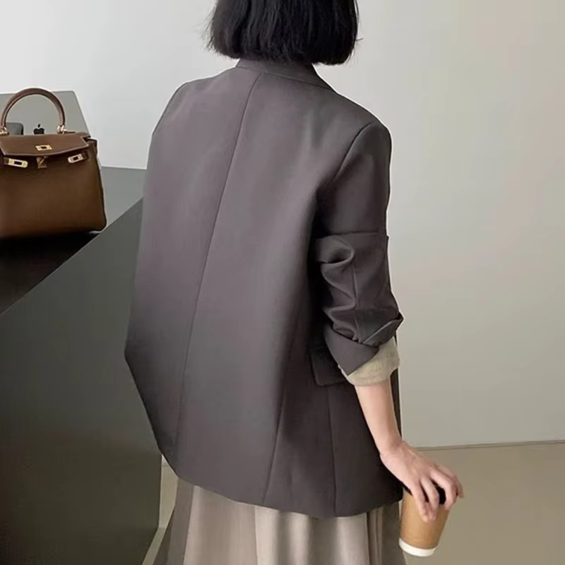 REALEFT printemps automne élégant gris femmes Blazer veste 2025 nouveau à manches longues simple bou