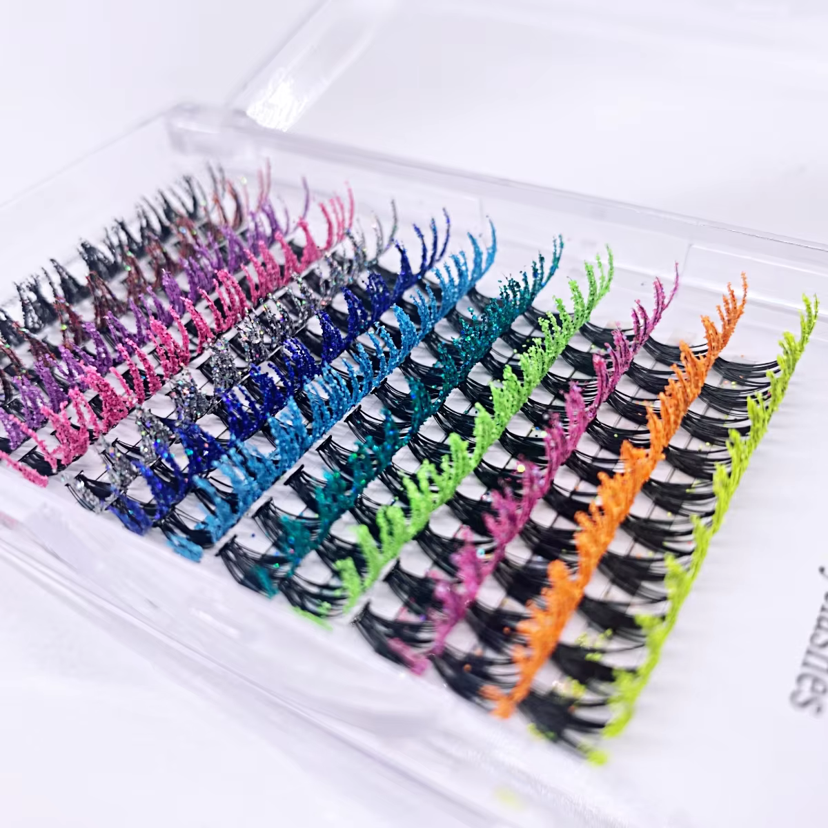 Extension de faux cils individuels à paillettes colorées, Volume russe, éventail préfabriqué, noël, 