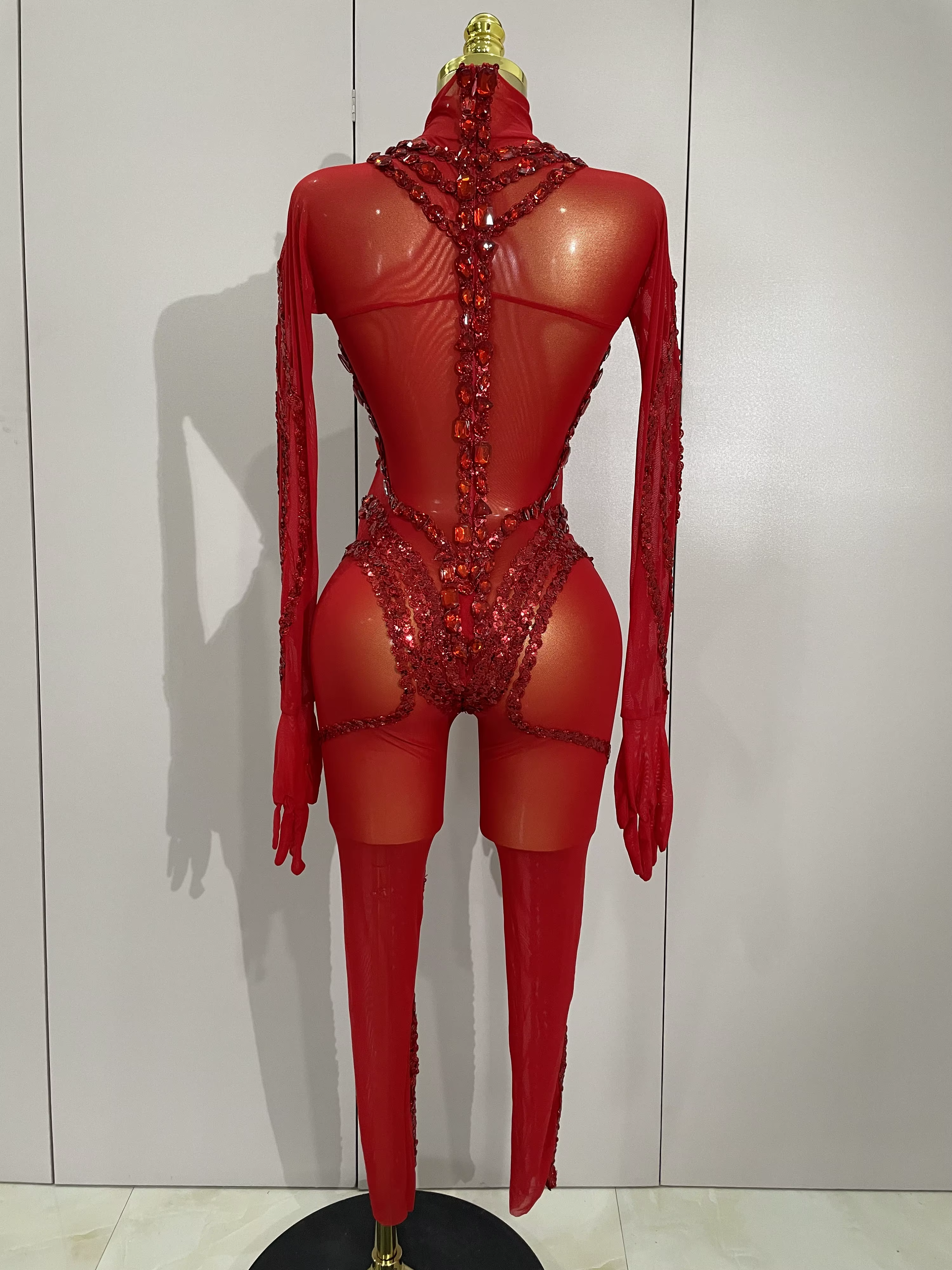 Combinaison de luxe transparente en maille transparente pour femmes, diamants scintillants et paille