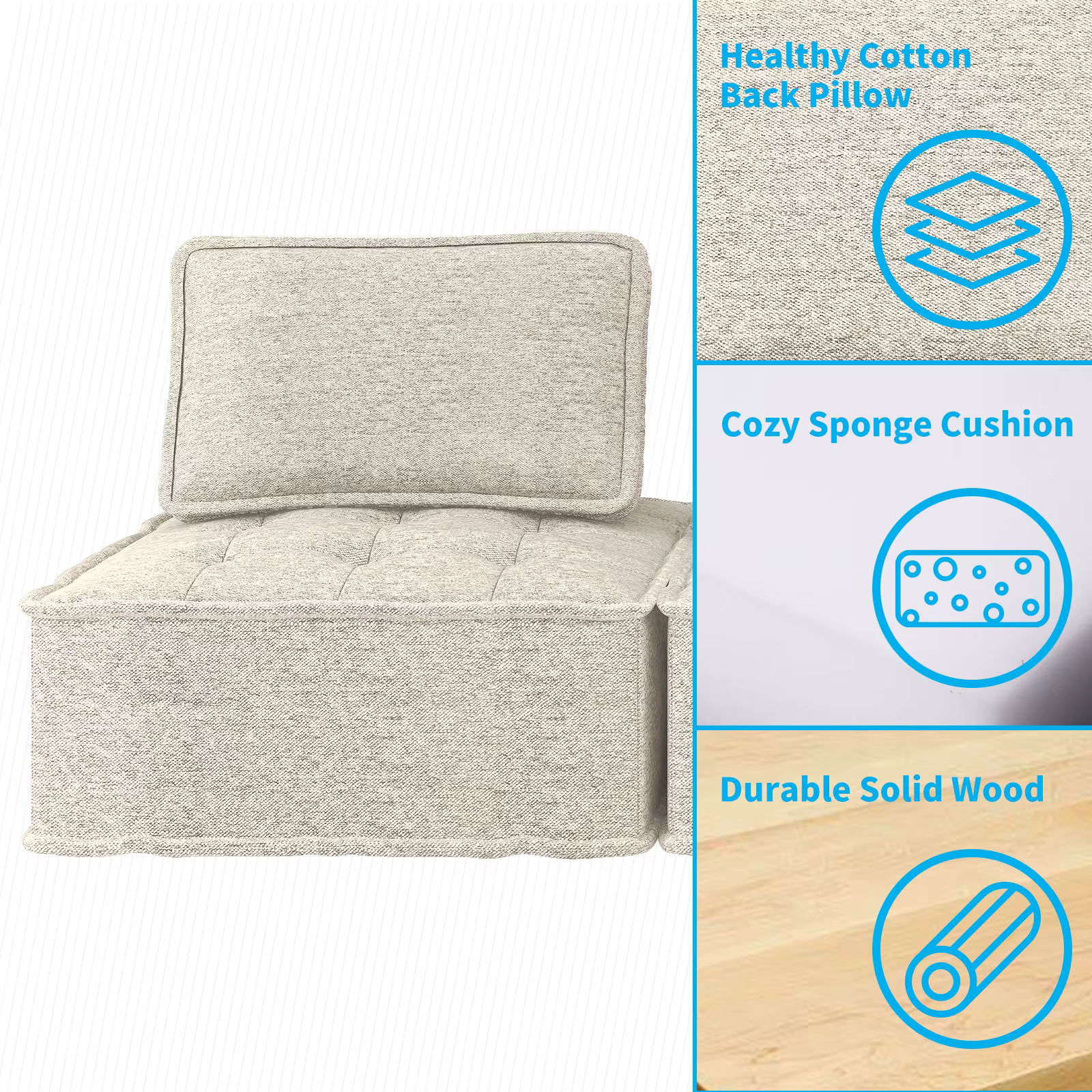 HORGGgland-Fauteuil au sol sans accoudoirs, canapé modulaire avec coussin de dossier parfait, petit
