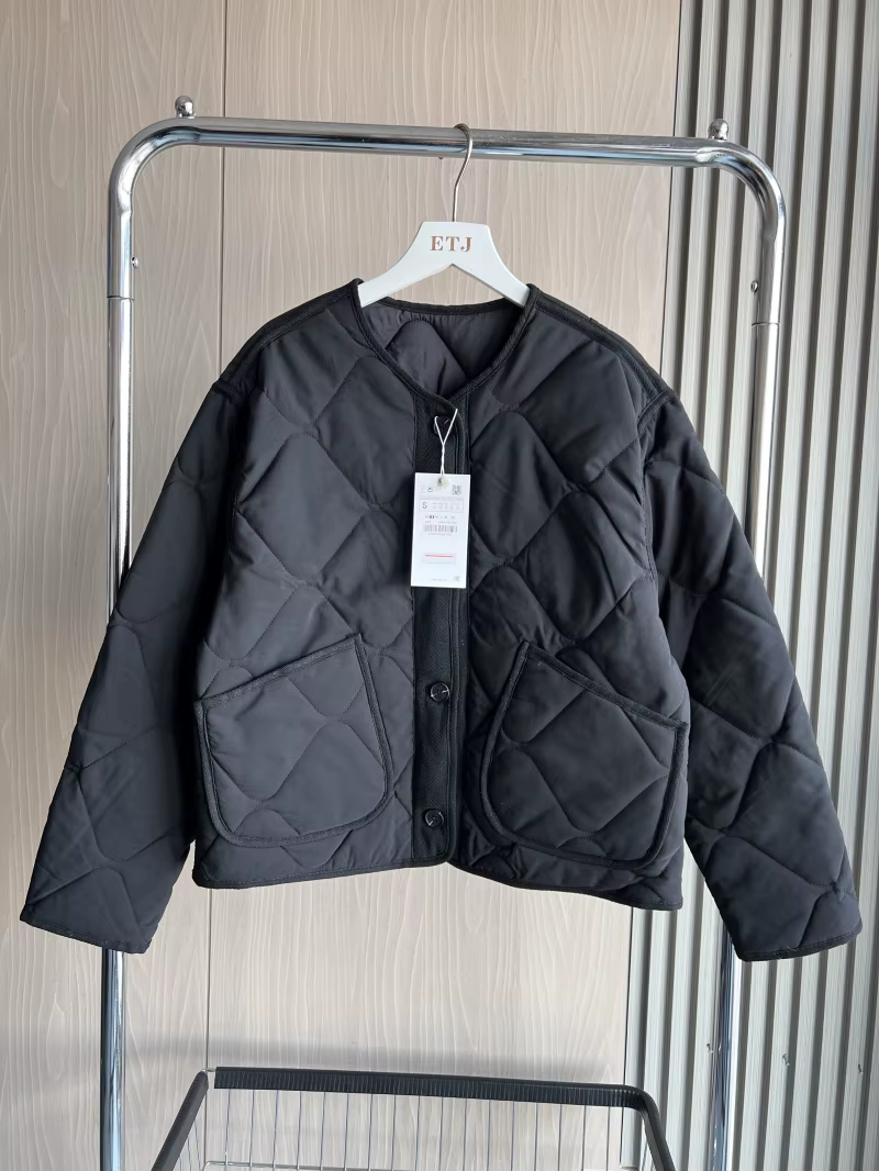 ETJ 2025 printemps nouveau femme vintage col rond matelassé coton rembourré version ample de veste d