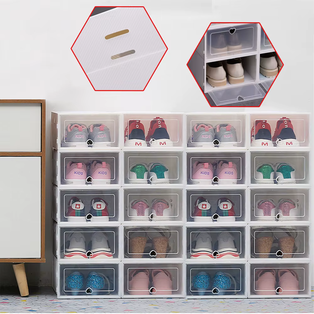 Boîtes à chaussures pliables, organisateurs de chaussures en plastique, étuis de rangement empilable