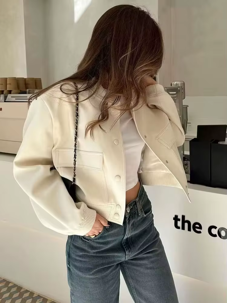 Femmes mode avec poches Bomber veste manteaux Vintage à manches longues bouton avant décontracté vêt