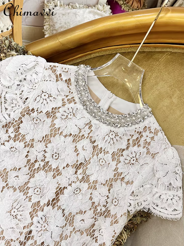 Robe à ongles française en dentelle, nouvelle mode lourde, haut de gamme, luxe, Slim, élégante, manc