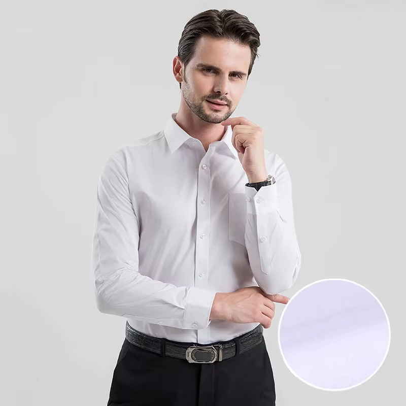 Qualité 100% coton hommes robe à manches longues chemise solide mâle grande taille coupe régulière a