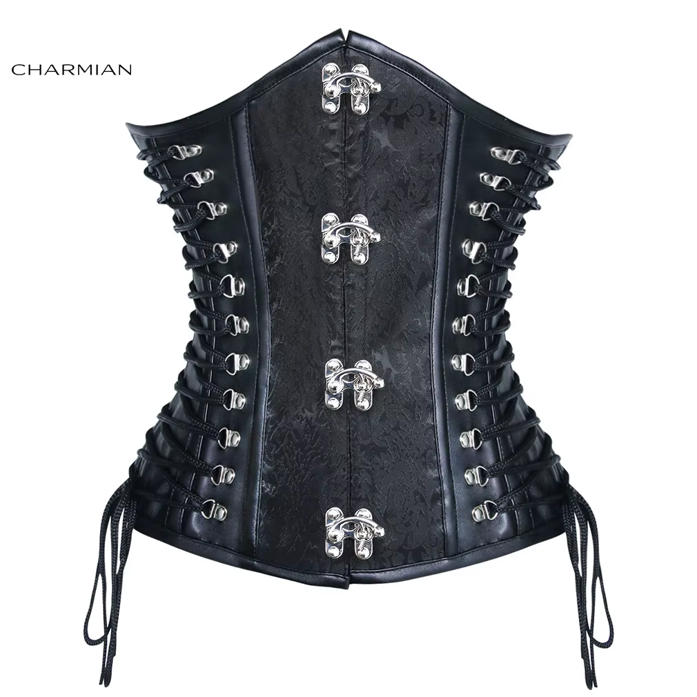 Charmian Steampunk Corset en cuir femme Vintage grande taille spirale acier désossé PVC Corset sous 