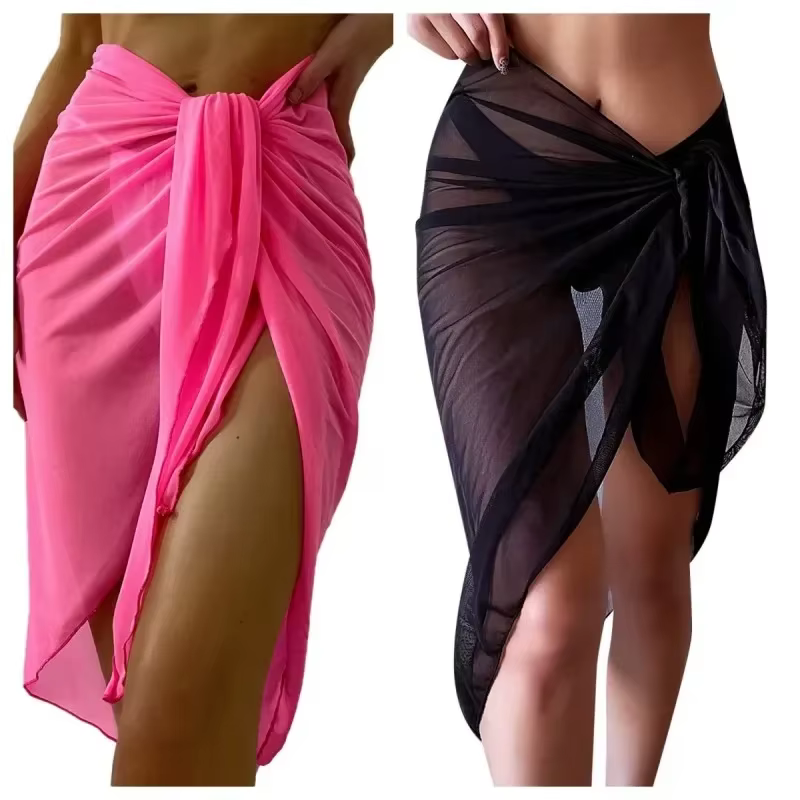 Robe de plage d'été enveloppante pure enveloppement noeud taille maillot de bain couvrir jupe Bikini