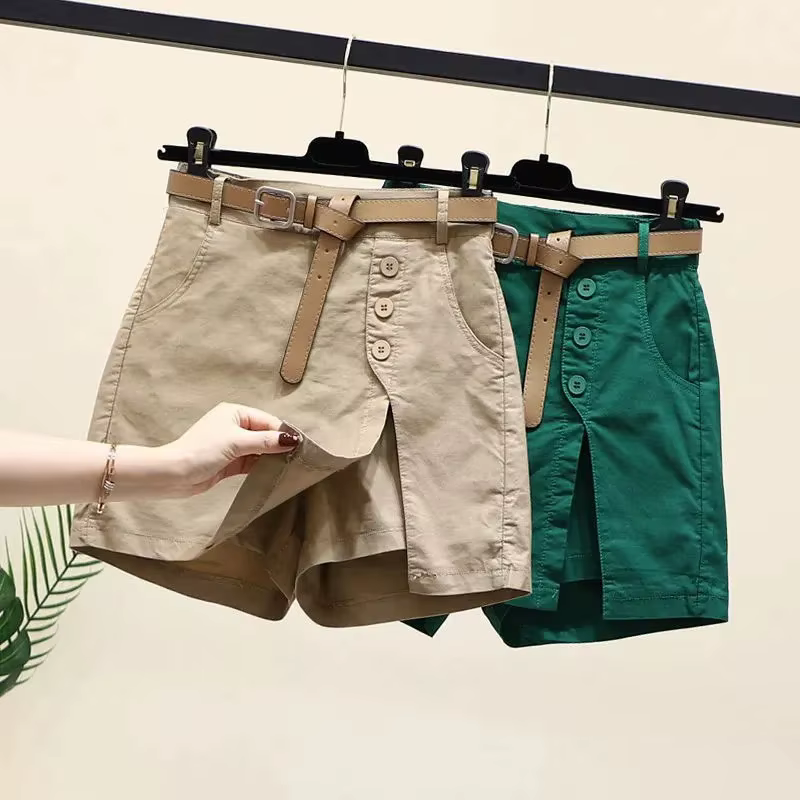 Short Chic pour femmes, ceinture coréenne, boutons solides, fente latérale, ligne a, jupes à la mode