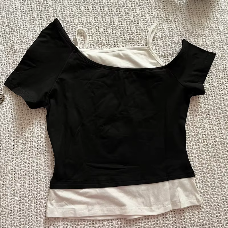 Asthetische Goth Fledermaus Brief Y2K Stil zweitelige T-Shirt Kurzarm Weste Harajuku Streetwear Hose
