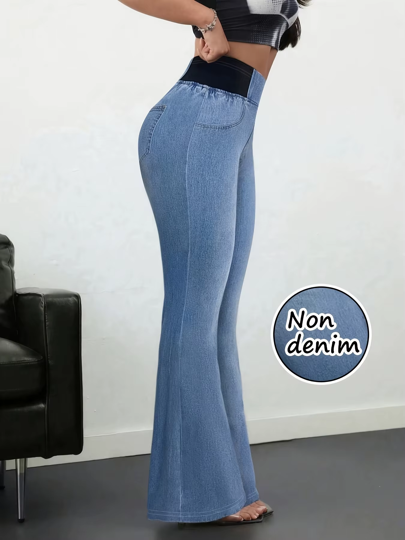 Jean évasé taille haute non en denim pour femme, leggings très extensibles, pantalon décontracté eff