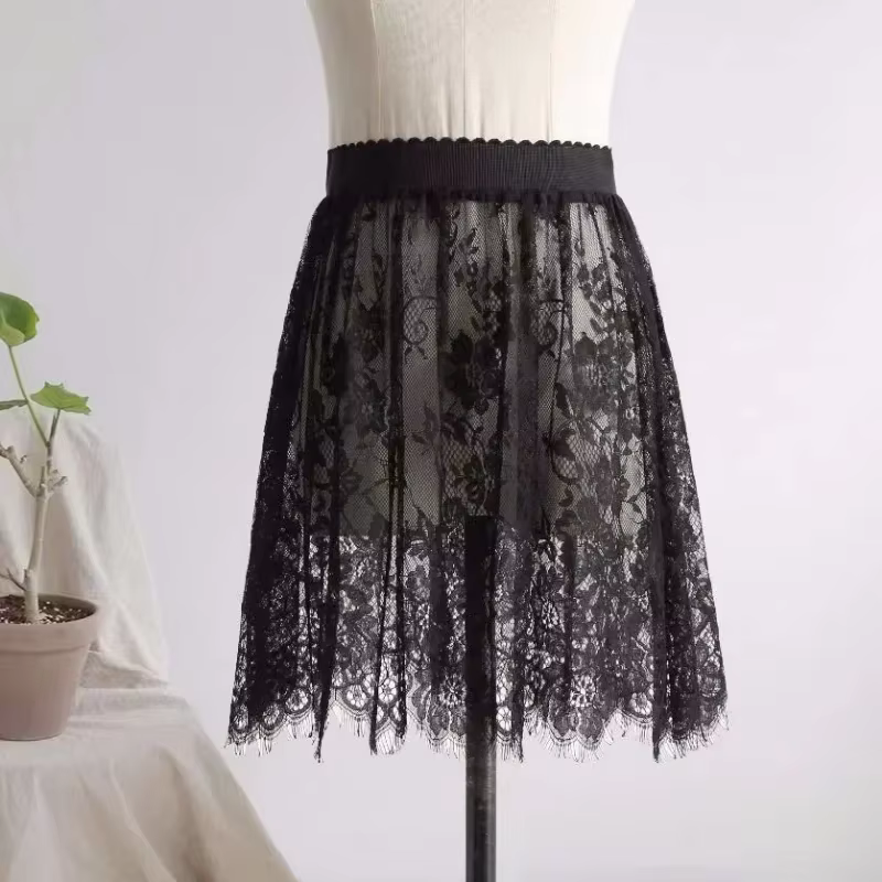 Été femmes maille dentelle Transparent longue Tulle jupe mode coréenne Sexy dames élastique taille h