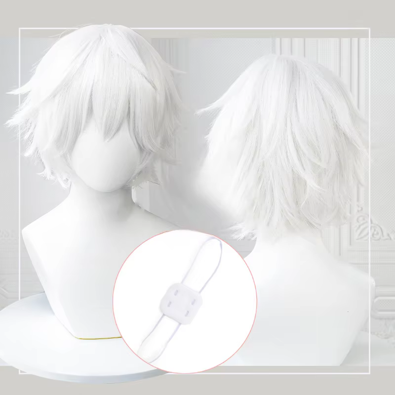 Perruques de Cosplay Anime Kaneki Ken, perruques courtes blanches moelleuses, Patch pour les yeux, c