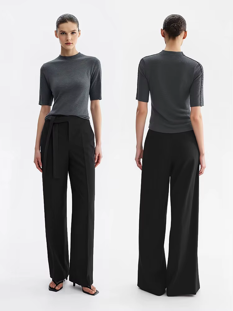 Pantalon Amii pour femme, nouvelle collection été 2026, taille nouée, coupe ample, jambe large, styl