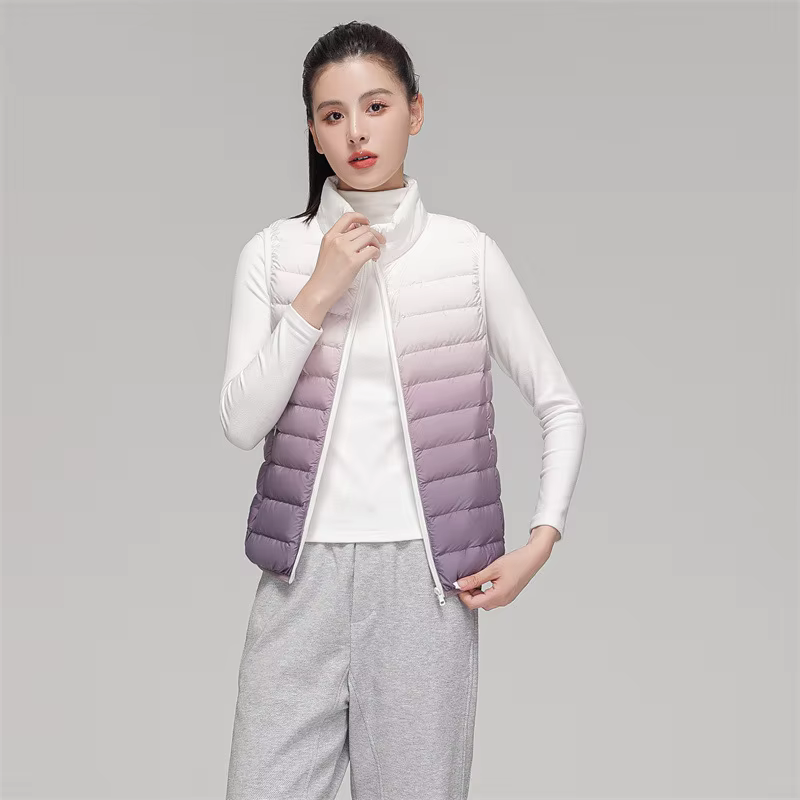 Gilet d'extérieur dégradé pour femmes, 90% duvet de canard blanc, Ultra léger, sans manches, chaud
