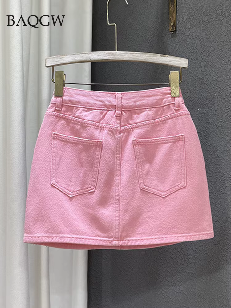 Jupe Trapèze en Denim pour Femme, Streetwear Taille Haute, Couleur Unie, Coupe Slim, Hanches Rondes,
