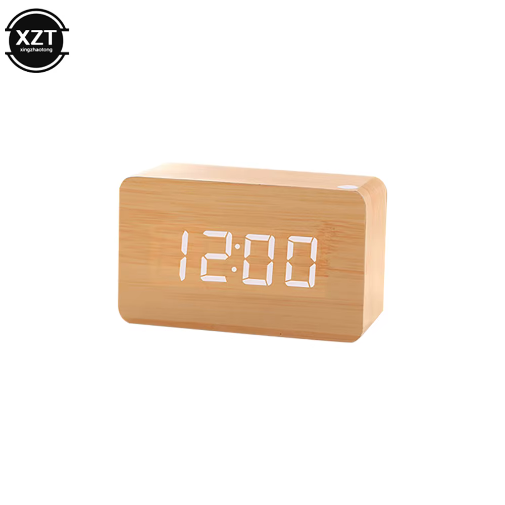 Réveil de mode LED montre en bois Table commande vocale numérique bois Despertador USB/AAA alimenté 