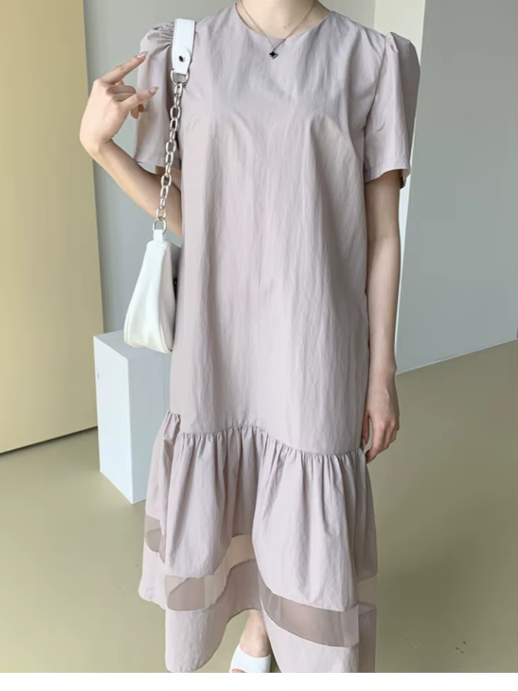 Robe mi-longue en dentelle noire pour femmes, pull plissé à volants, robes de bureau décontractées p