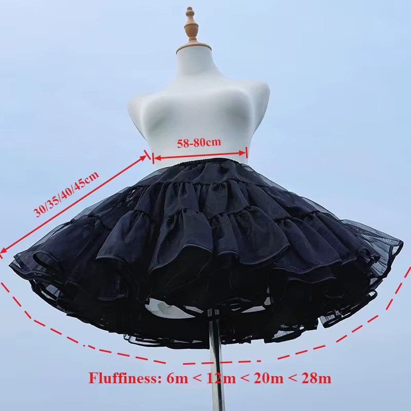 Jupon Crinoline désossé Lolita noir Ultra Poof, jupe courte en maille douce, sous-jupe de vol pour S
