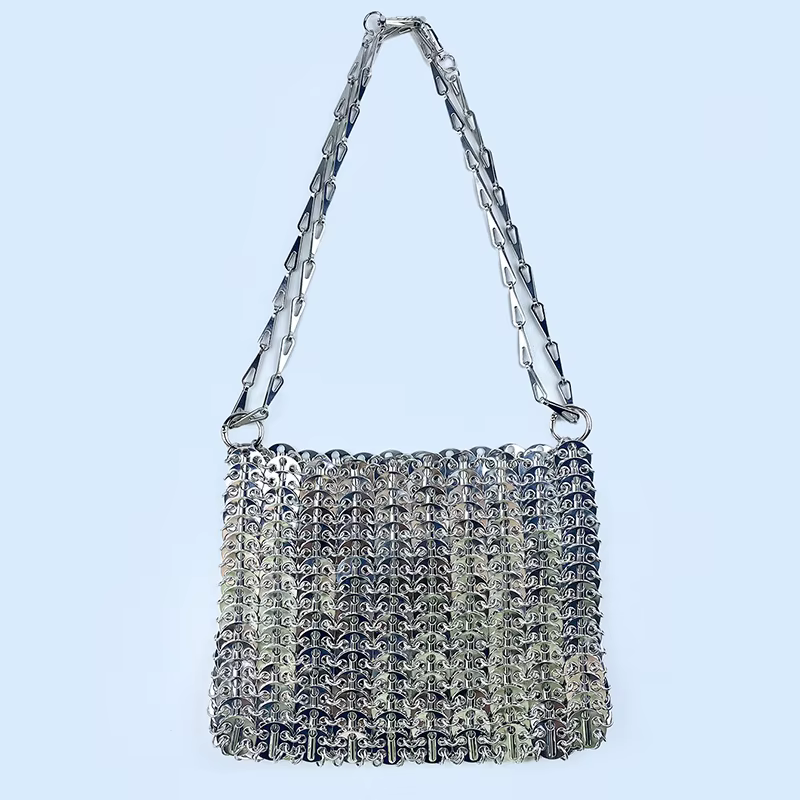 Sac à bandoulière en métal à paillettes pour téléphone portable, grande capacité, fait à la main, te