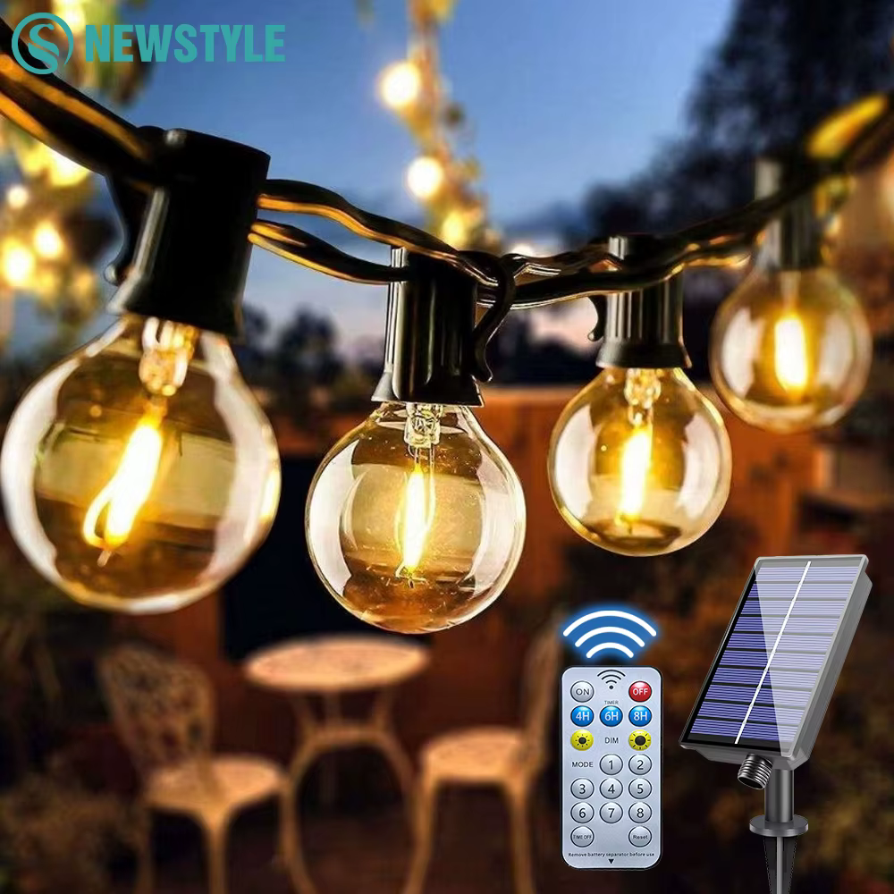Guirlande lumineuse solaire d'extérieur G40, avec télécommandes, ampoule Globe incassable, étanche I