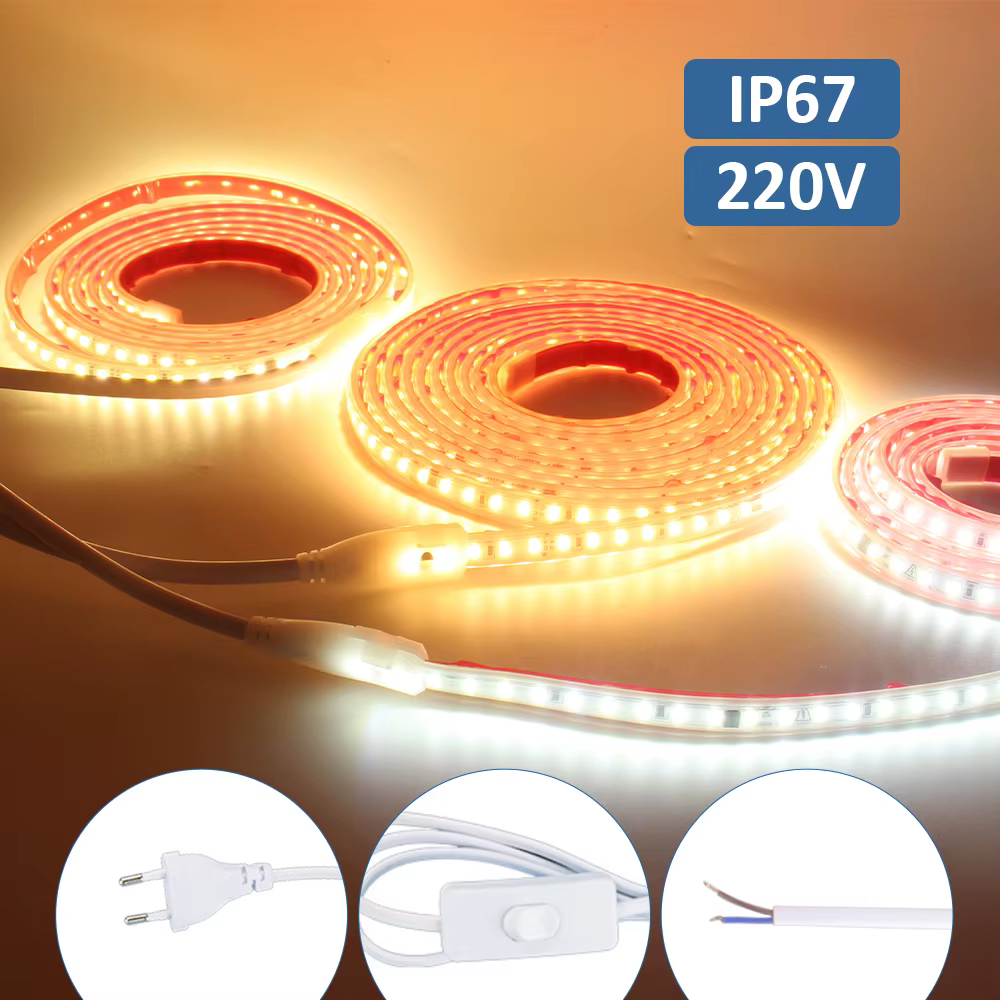 Bande lumineuse LED AC 220V 230V 2835, étanche IP67, 120 diodes/m, Flexible, blanc chaud et froid, 1