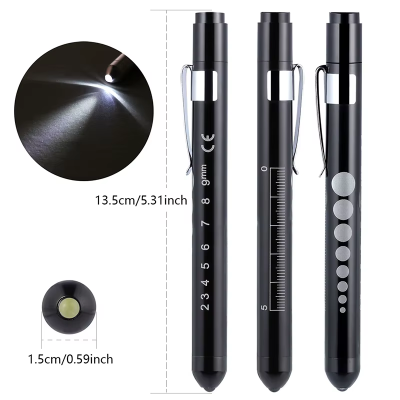 Lampe de poche LED réutilisable avec jauge de pupille, stylo à pince de poche, lampe torche médicale
