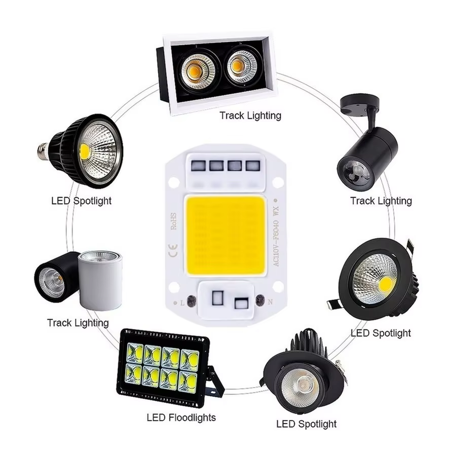 RnnTuu – puce LED COB 20W 30W 50W, 220V, sans pilote, perles de lampe LED pour projecteur à faisceau