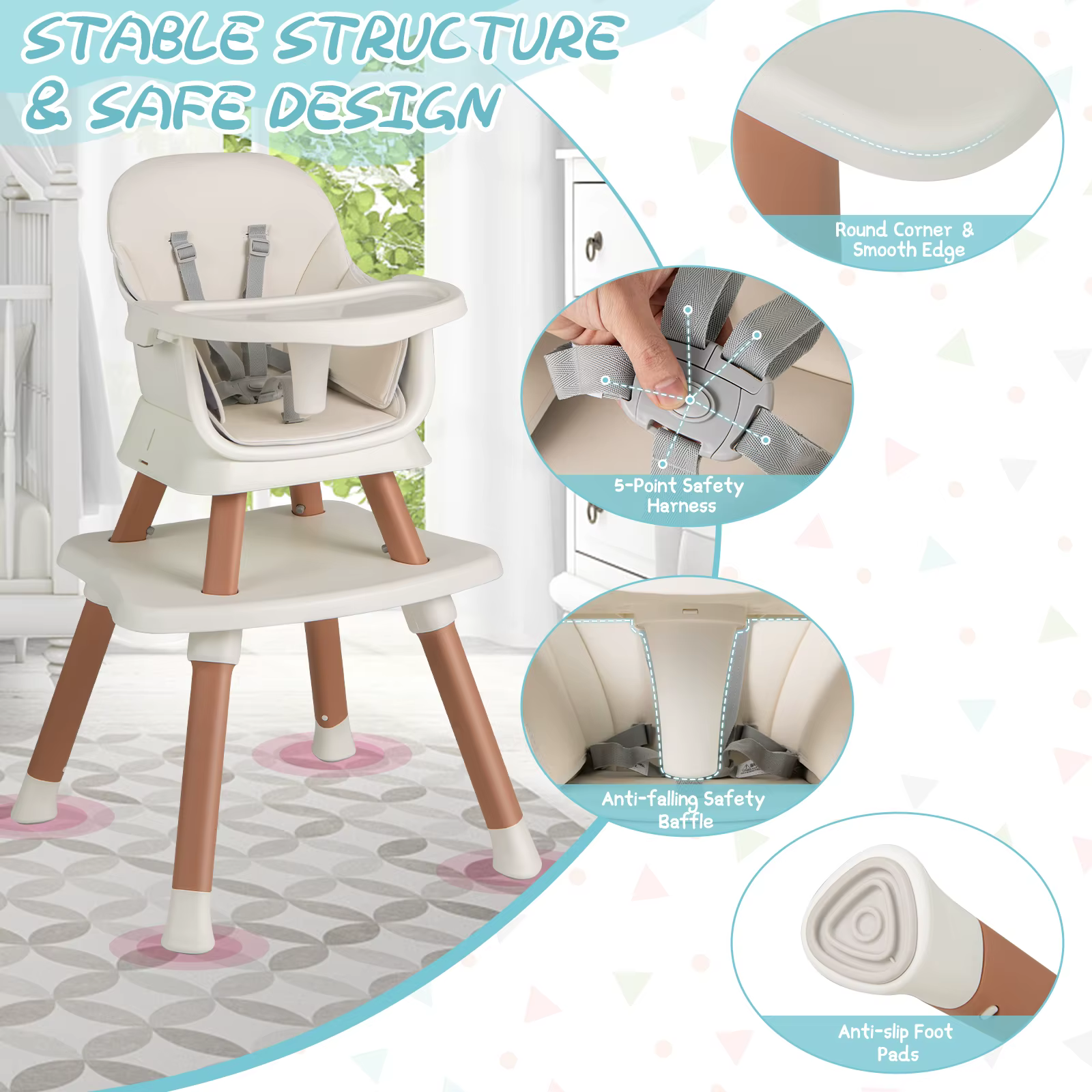 Chaise haute 6 en 1 pour bébé, chaise haute, chaise de salle à manger, Table d'apprentissage, Table 