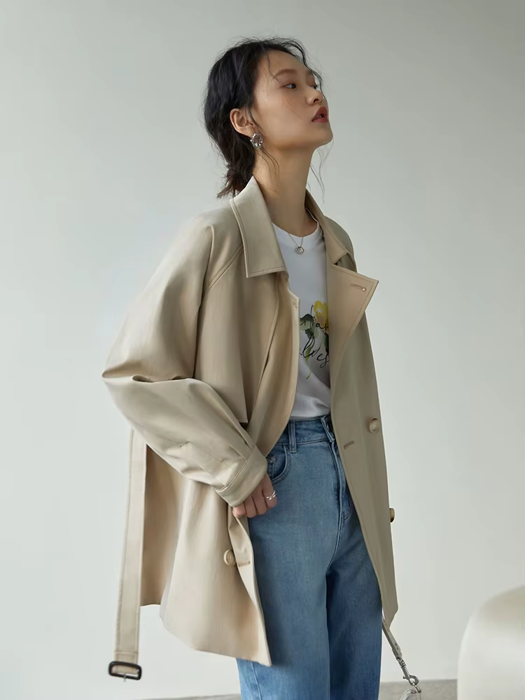 ZIQIAO-Manteau à col rabattu pour femme, manches régulières complètes, ingent, Tradt, droit, court, 