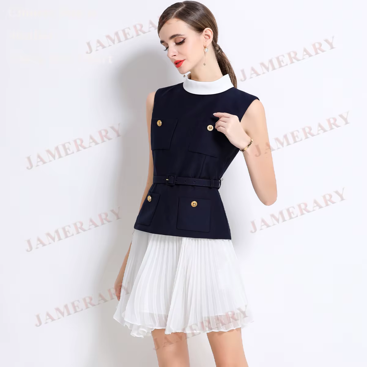 Robe courte plissée en mousseline de soie, bleu, Satin, blanc, Mini, faux deux pièces, robes de bal,