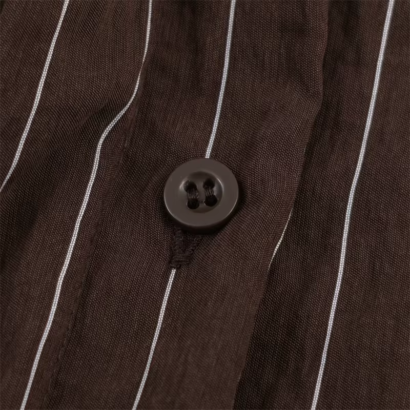 Chemise femme 2025 hiver nouveau Style chemise à manches longues rayée marron rougeâtre avec décor d