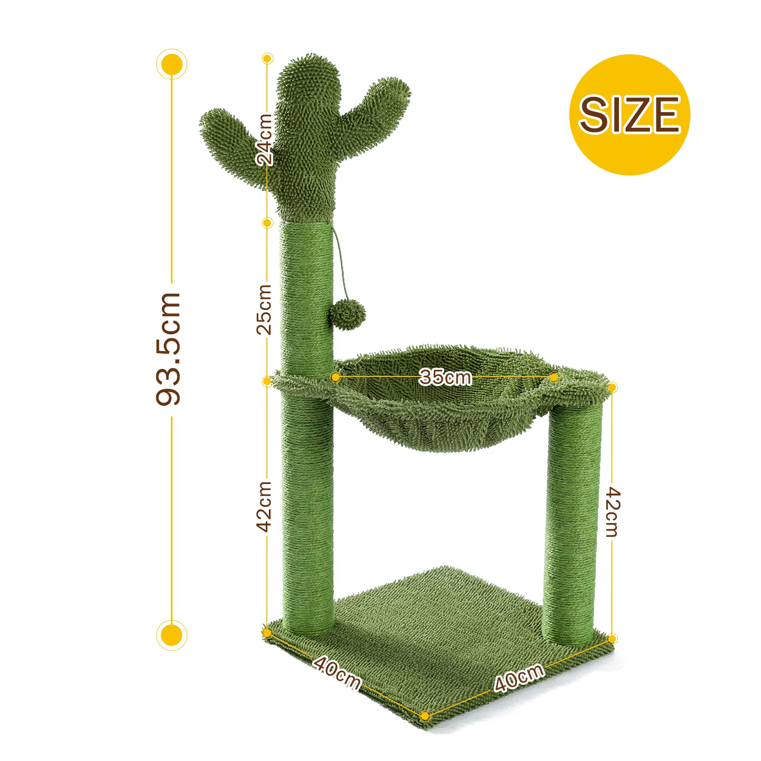 Arbre à Chat Pantum avec Tour de Jeu en Hamac, Poste à Gratter en Sisal, Entièrement Enveloppé, Vert