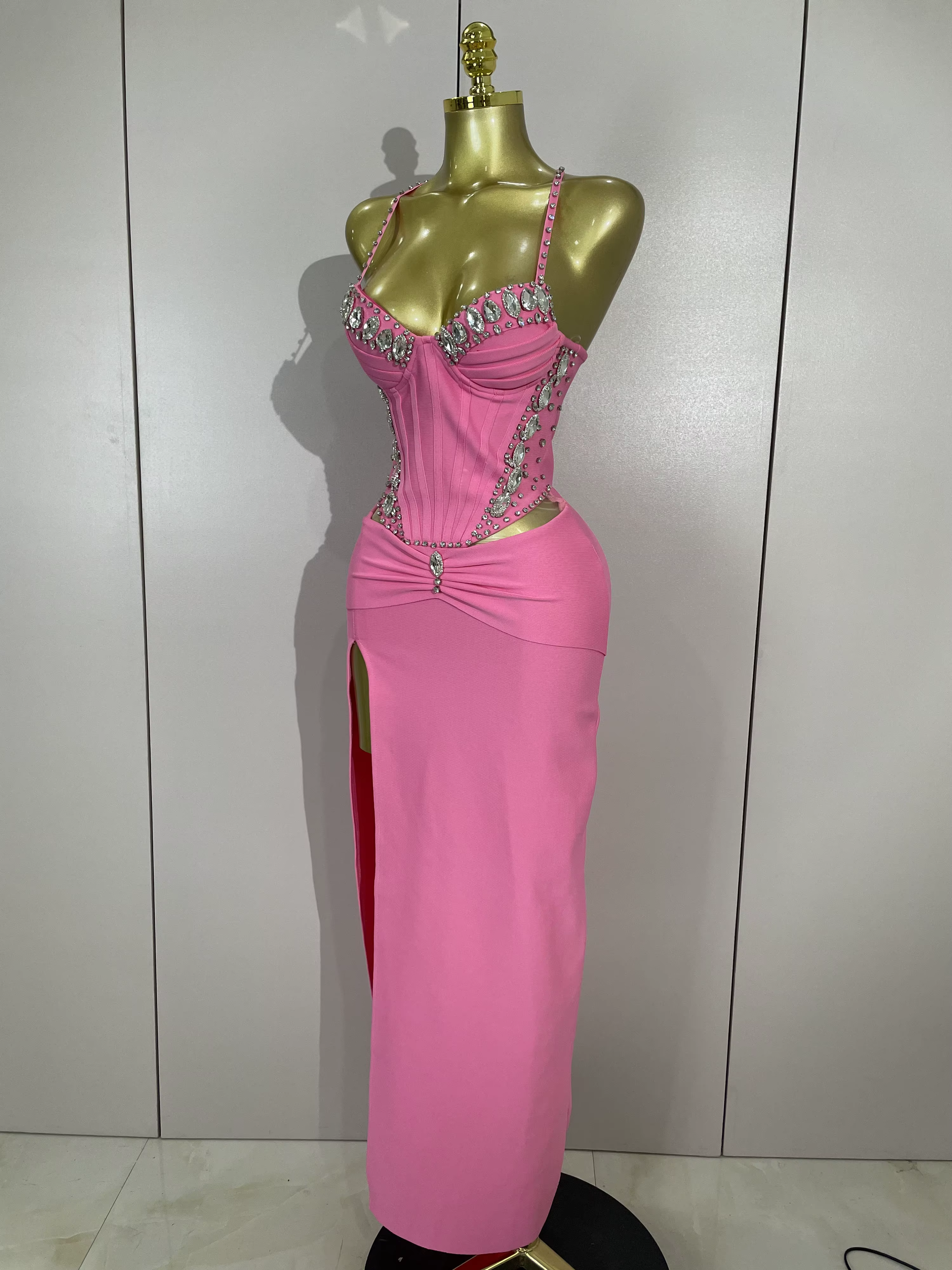 Robe à bandes rose, élégante, Sexy, dos nu, moulante, sans manches, pour femmes, bal, Club, soirée,