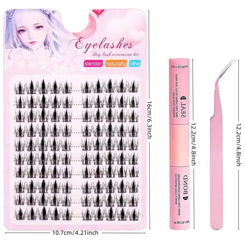 Kit de Faux Cils avec Adhésif et Scellant, Exquis, Noir, Anime, Naturel, ociamique, DIY, Longueur 10