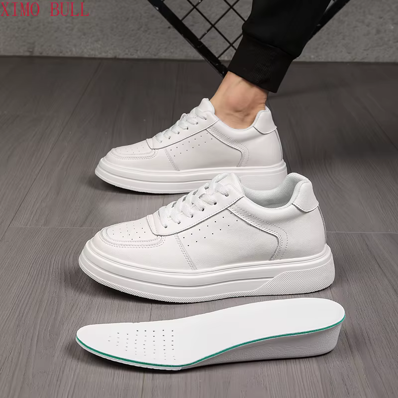 Chaussures De Sport en cuir blanc pour hommes, baskets rehaussantes invisibles De 10cm, grande taill