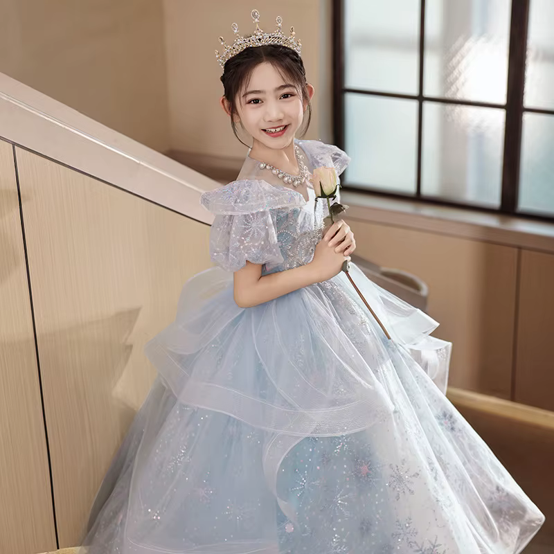 Robe de princesse bleue haut de gamme pour filles, robe de bal bouffante de luxe en Tulle, robe de s