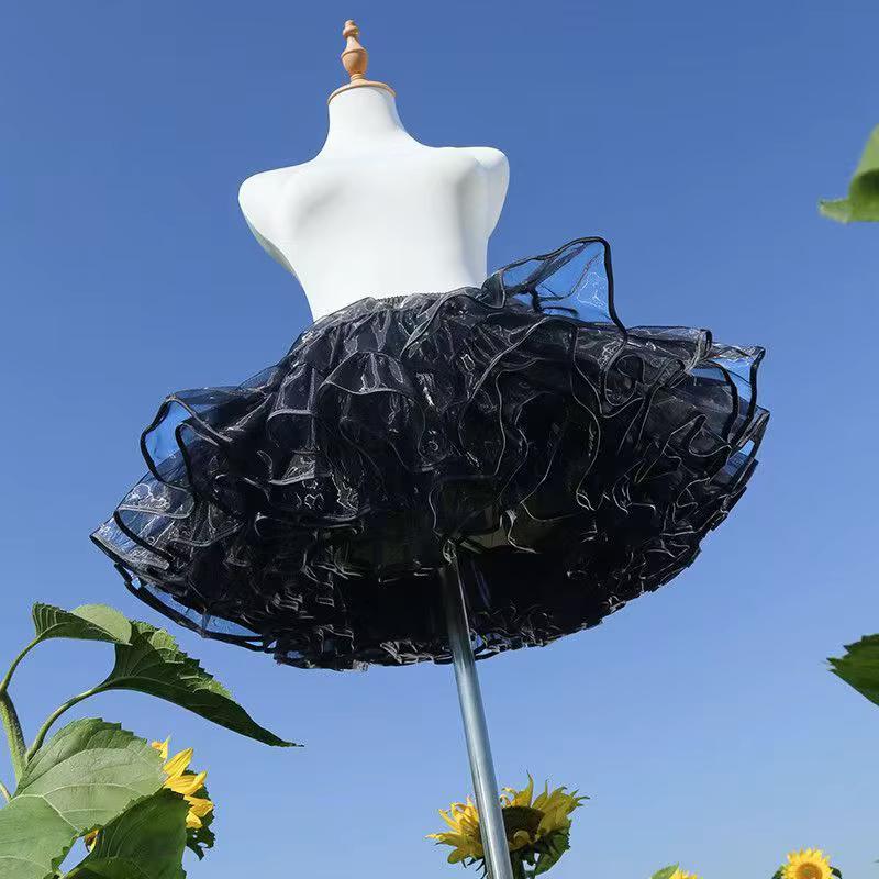 Jupon Crinoline désossé Lolita noir Ultra Poof, jupe courte en maille douce, sous-jupe de vol pour S