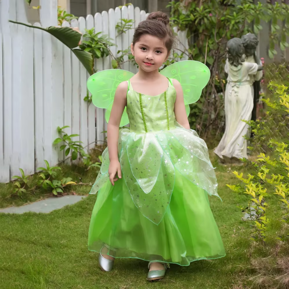 Robe de fée Cosplay pour filles, film classique Disney, elfe fée clochette, bretelles vertes avec ai