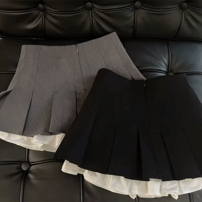 Mooyufon volants noir Mini jupe femmes coréen Patchwork jupes plissées japonais Kawaii taille haute